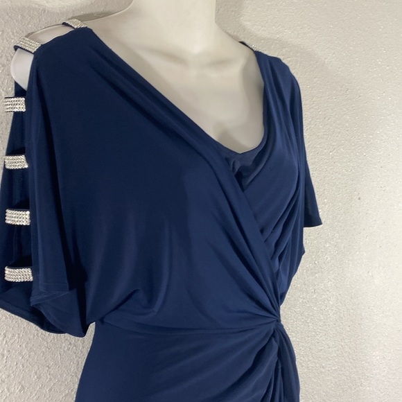 Alex Evenings Navy Blue Crystal Open Sleeve Blouson Maxi Gown Dress 6 - Picture 5 of 10